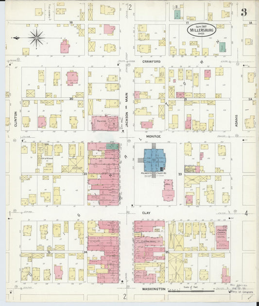 Sanborn Fire Insurance Map from Millersburg, Holmes County, Ohio (1907), Sheet #0003 - Historic Sanborn Fire Insurance Map Print, vintage old map wall art, antique decor, genealogy gift, Ohio Ohio map