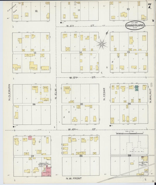 Sanborn Fire Insurance Map from Grand Island, Hall County, Nebraska (1893), Sheet #0007 - Historic Sanborn Fire Insurance Map Print, vintage old map wall art, antique decor, genealogy gift, Nebraska Nebraska map