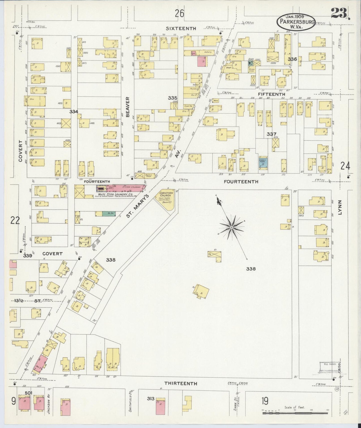 Sanborn Fire Insurance Map from Parkersburg, Wood County, West Virginia (1909), Sheet #0023 - Complete Map Set gallery image, historic Sanborn map, vintage wall art, West Virginia West Virginia