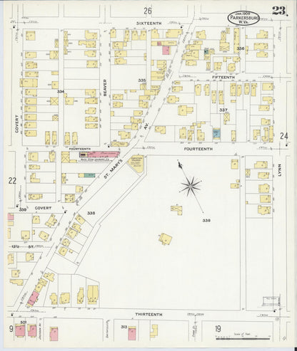 Sanborn Fire Insurance Map from Parkersburg, Wood County, West Virginia (1909), Sheet #0023 - Complete Map Set gallery image, historic Sanborn map, vintage wall art, West Virginia West Virginia