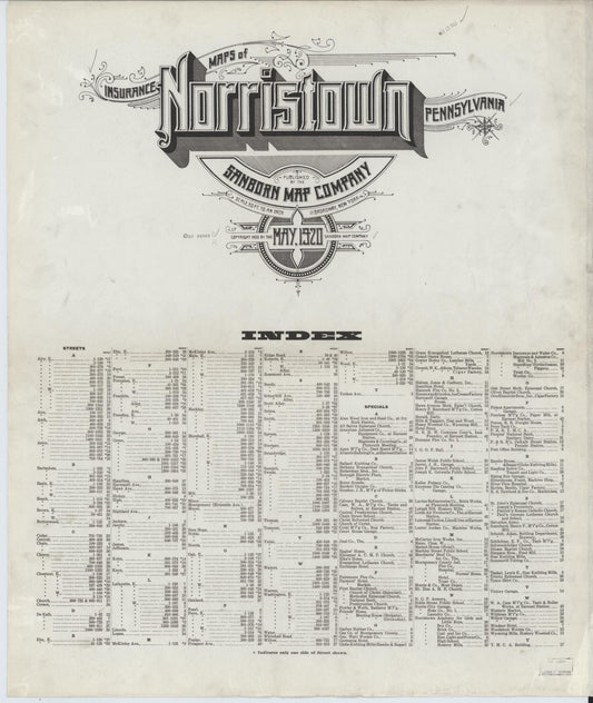 Sanborn Fire Insurance Map from Norristown, Montgomery County, Pennsylvania (1920), Sheet #0001 - Historic Sanborn Fire Insurance Map Print, vintage old map wall art, antique decor, genealogy gift, Pennsylvania Pennsylvania map
