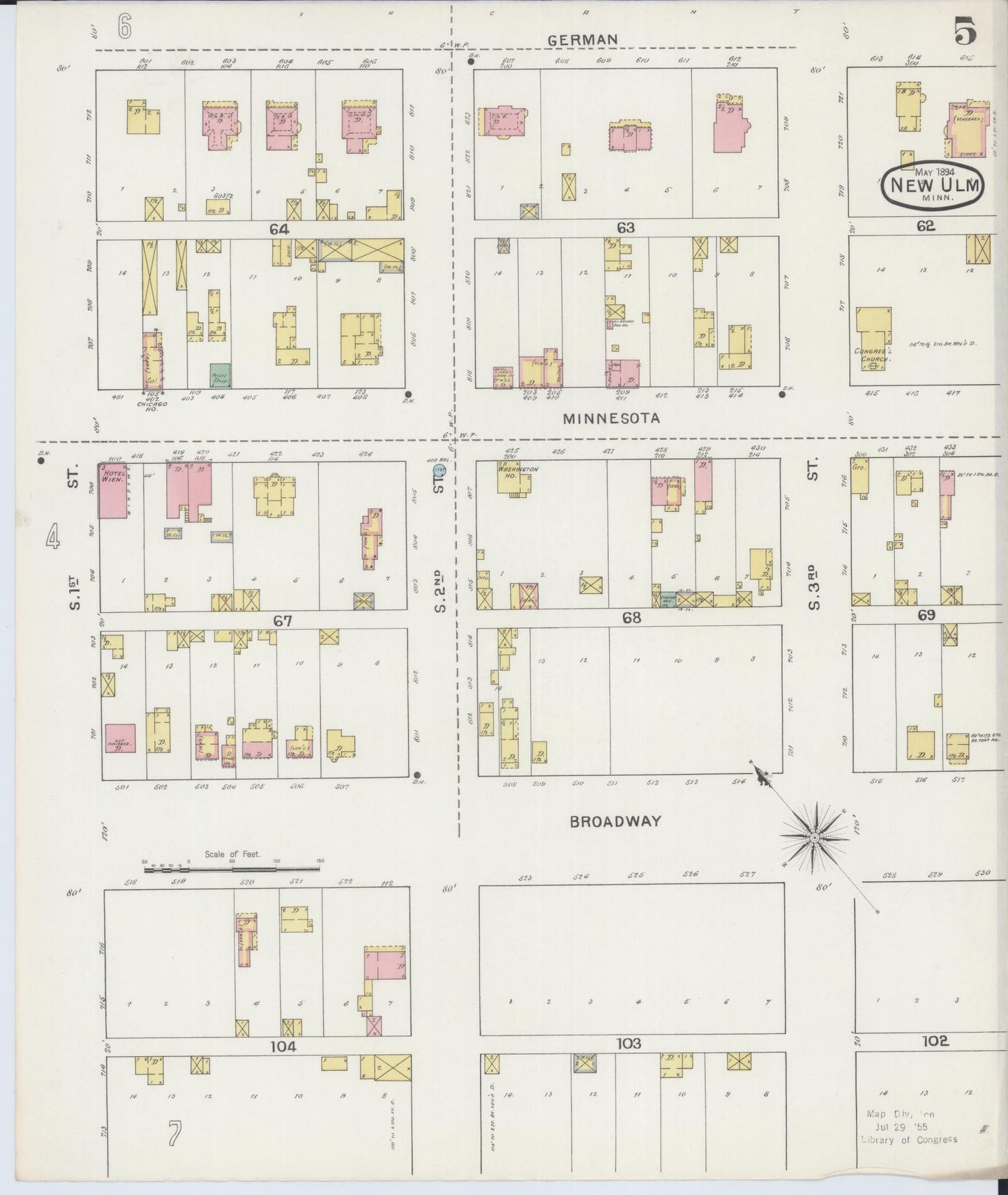 Sanborn Fire Insurance Map from New Ulm, Brown County, Minnesota (1894), Sheet #0005 - Complete Map Set gallery image, historic Sanborn map, vintage wall art, Minnesota Minnesota