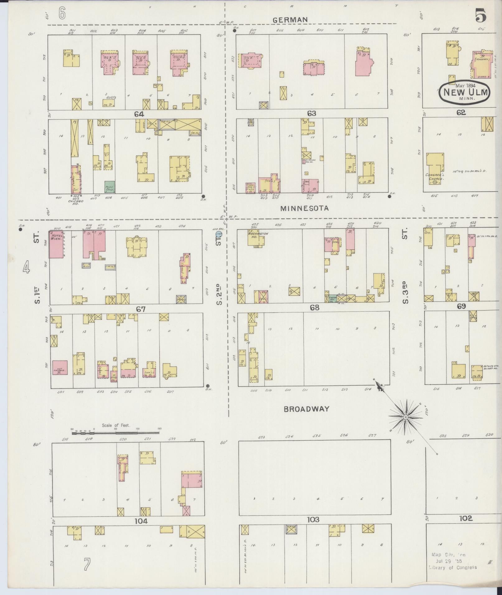 Sanborn Fire Insurance Map from New Ulm, Brown County, Minnesota (1894), Sheet #0005 - Complete Map Set gallery image, historic Sanborn map, vintage wall art, Minnesota Minnesota