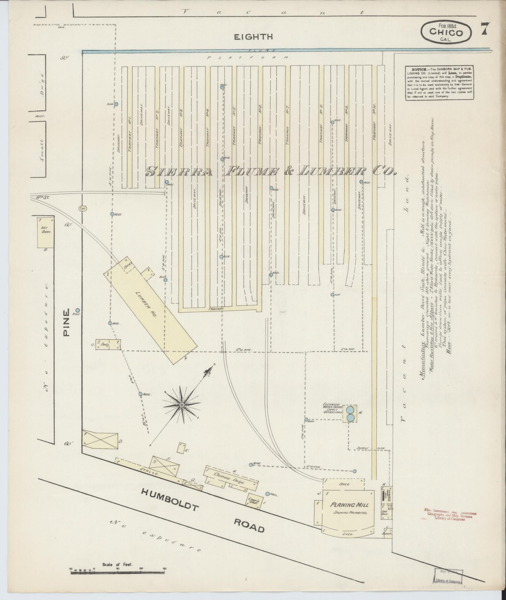 Sanborn Fire Insurance Map from Chico, Butte County, California (1884), Sheet #0007 - Historic Sanborn Fire Insurance Map Print, vintage old map wall art, antique decor, genealogy gift, California California map