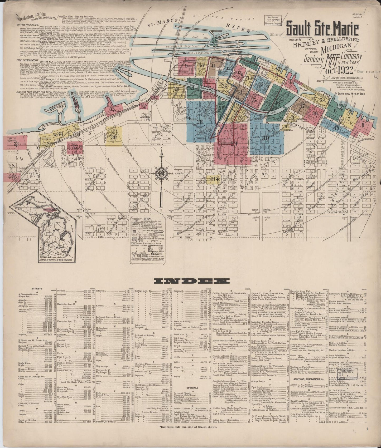 Sanborn Fire Insurance Map from Sault Sainte Marie, Chippewa County, Michigan (1922), Sheet #0001 - Complete Map Set gallery image, historic Sanborn map, vintage wall art, Michigan Michigan