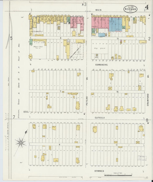 Sanborn Fire Insurance Map from Norman, Cleveland County, Oklahoma (1898), Sheet #0004 - Historic Sanborn Fire Insurance Map Print, vintage old map wall art, antique decor, genealogy gift, Oklahoma Oklahoma map