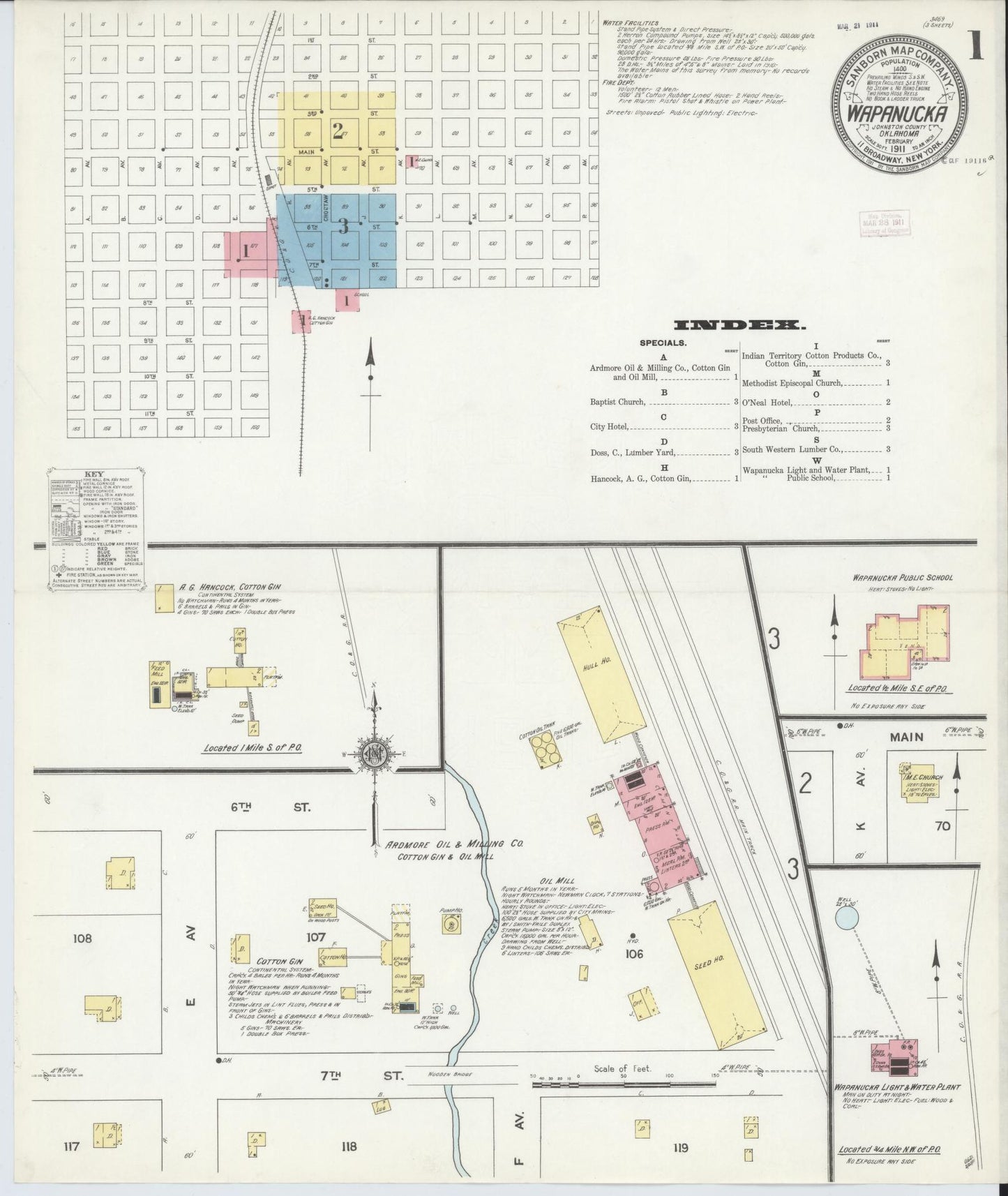 Sanborn Fire Insurance Map from Wapanucka, Johnston County, Oklahoma (1911), Sheet #0001 - Historic Sanborn Fire Insurance Map Print, vintage old map wall art, antique decor, genealogy gift, Oklahoma Oklahoma map