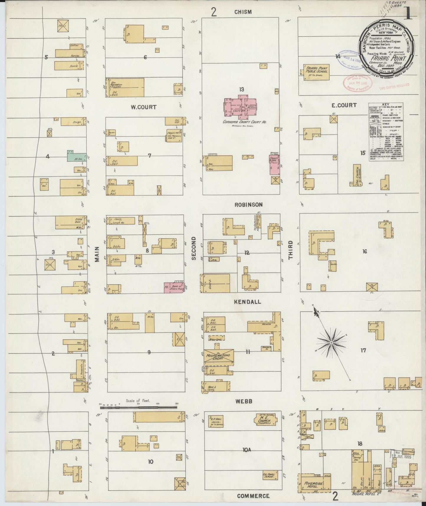 Sanborn Fire Insurance Map from Friars Point, Coahoma County, Mississippi (1897), Sheet #0001 - Complete Map Set gallery image, historic Sanborn map, vintage wall art, Mississippi Mississippi