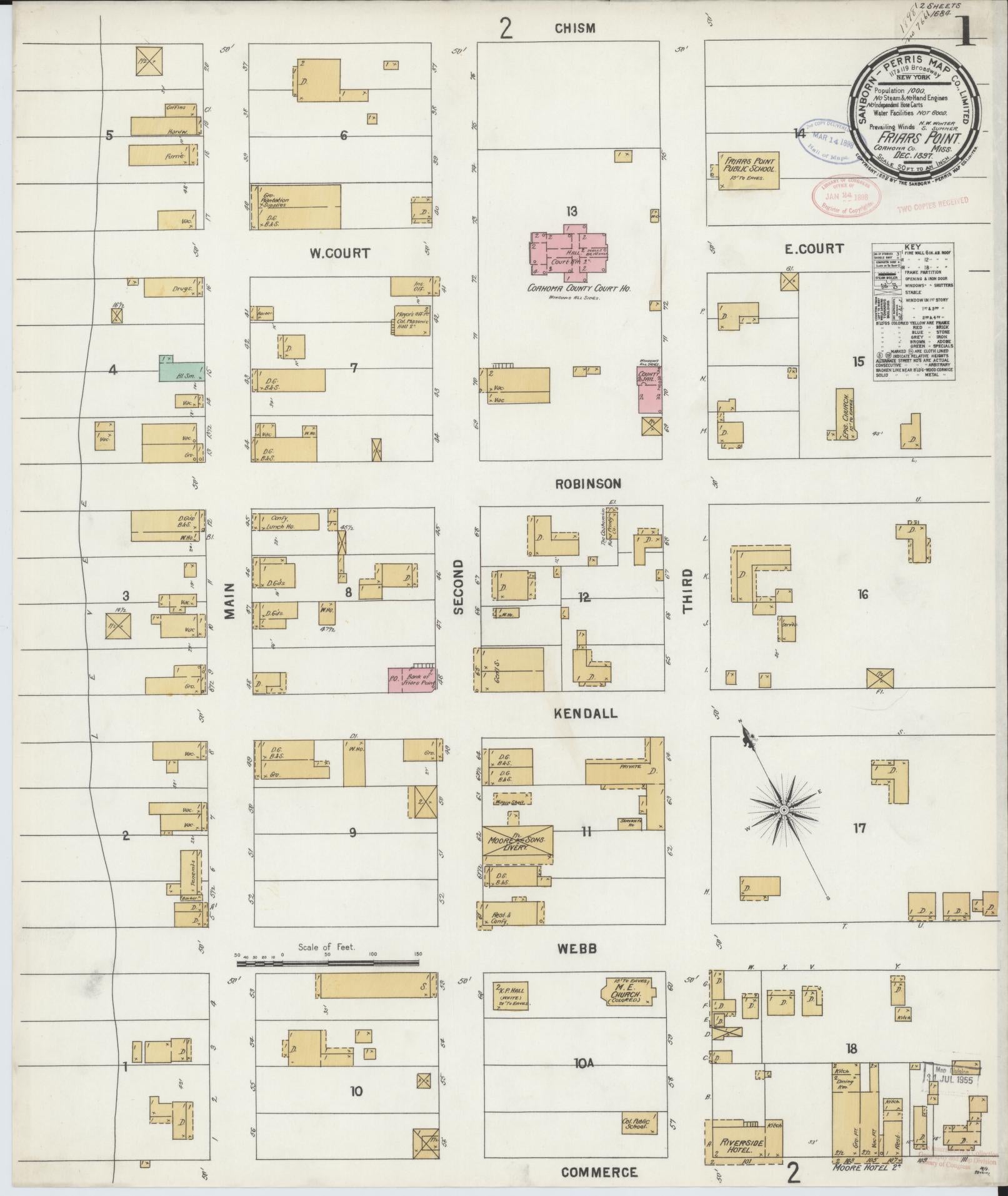Sanborn Fire Insurance Map from Friars Point, Coahoma County, Mississippi (1897), Sheet #0001 - Complete Map Set gallery image, historic Sanborn map, vintage wall art, Mississippi Mississippi