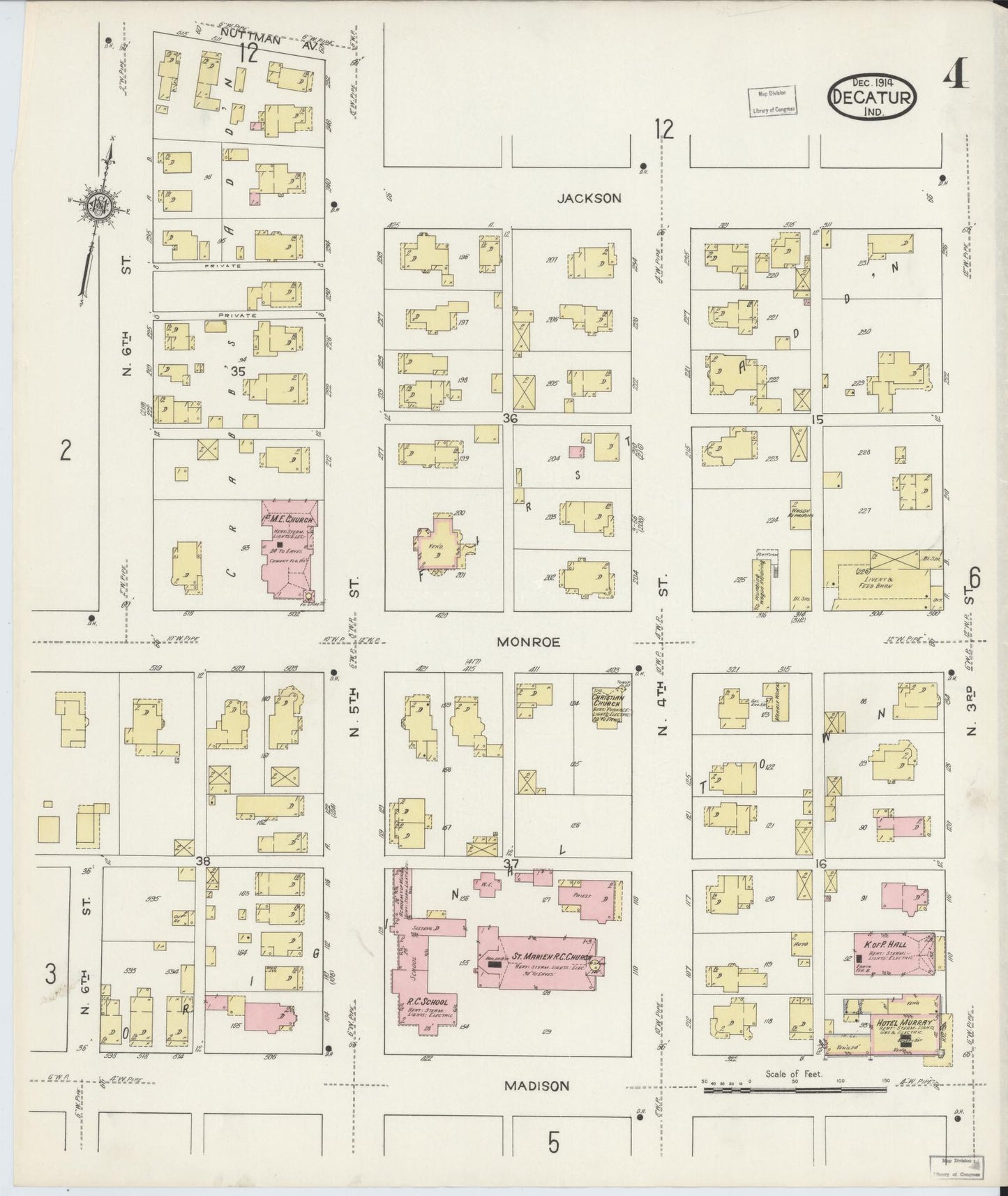 Sanborn Fire Insurance Map from Decatur, Adams County, Indiana (1914), Sheet #0004 - Historic Sanborn Fire Insurance Map Print, vintage old map wall art, antique decor, genealogy gift, Indiana Indiana map