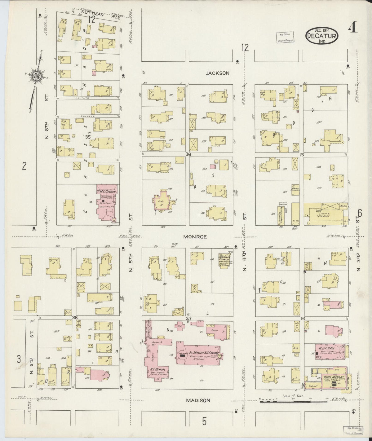 Sanborn Fire Insurance Map from Decatur, Adams County, Indiana (1914), Sheet #0004 - Historic Sanborn Fire Insurance Map Print, vintage old map wall art, antique decor, genealogy gift, Indiana Indiana map