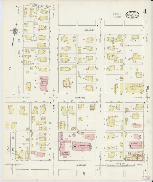Sanborn Fire Insurance Map from Decatur, Adams County, Indiana (1914), Sheet #0004 - Historic Sanborn Fire Insurance Map Print, vintage old map wall art, antique decor, genealogy gift, Indiana Indiana map