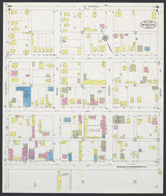 Sanborn Fire Insurance Map from Winslow, Navajo County, Arizona (1927), Sheet #0007 - Historic Sanborn Fire Insurance Map Print, vintage old map wall art, antique decor, genealogy gift, Arizona Arizona map