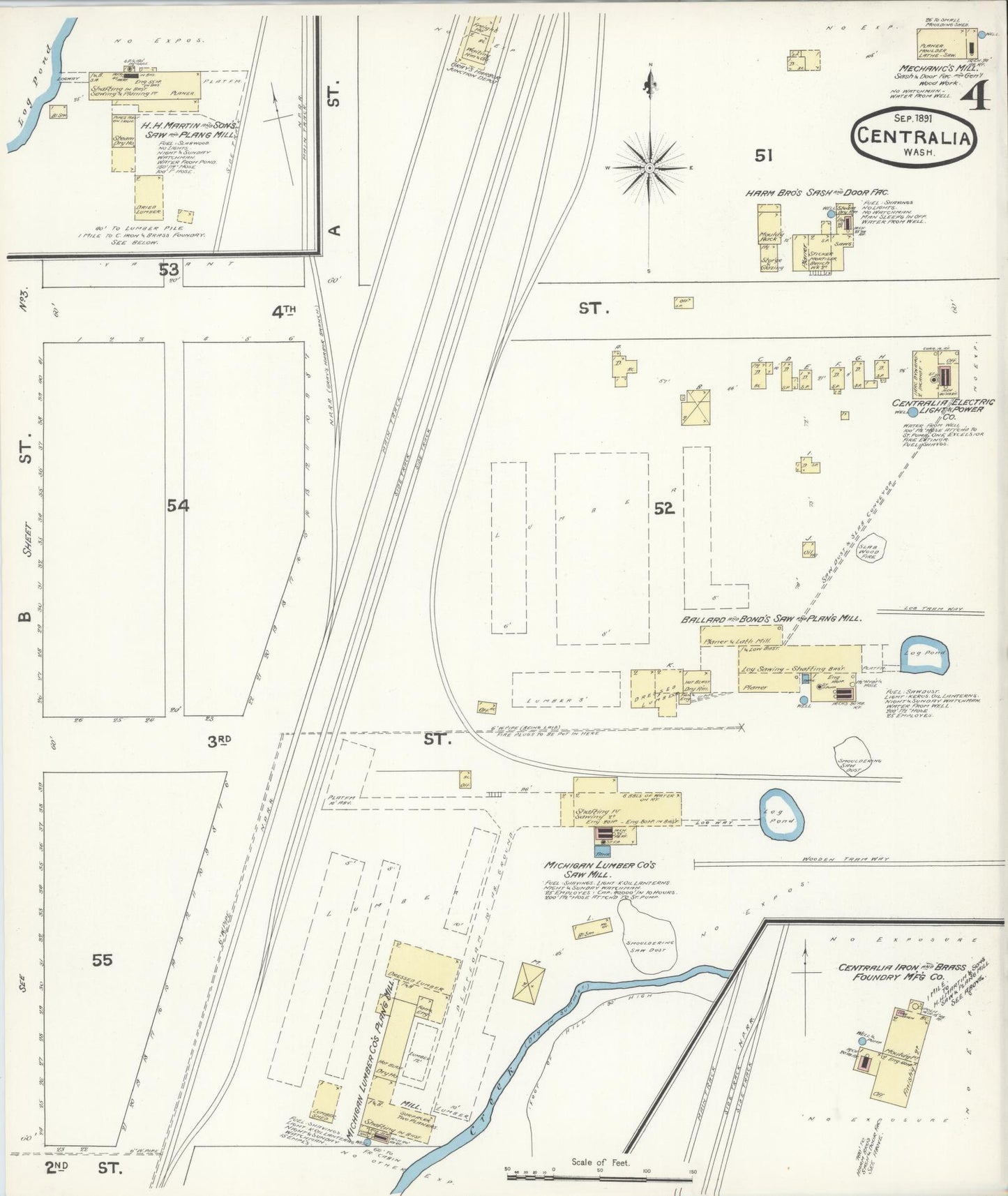 Sanborn Fire Insurance Map from Centralia, Lewis County, Washington (1891), Sheet #0004 - Complete Map Set gallery image, historic Sanborn map, vintage wall art, Washington Washington