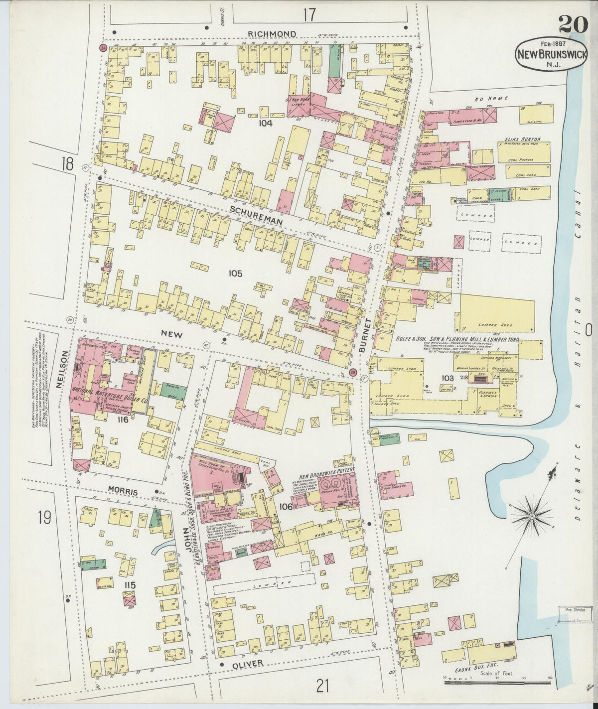 Sanborn Fire Insurance Map from New Brunswick, Middlesex County, New Jersey (1897), Sheet #0020 - Complete Map Set gallery image, historic Sanborn map, vintage wall art, New Jersey New Jersey