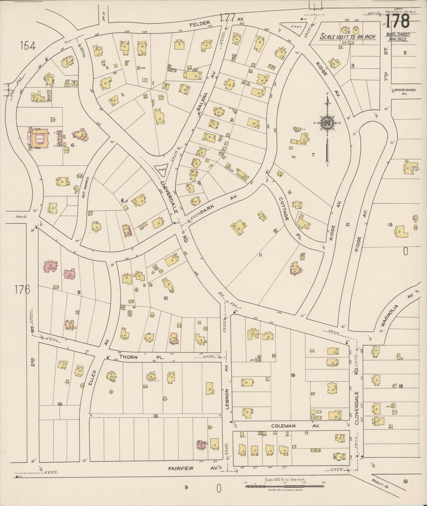 Sanborn Fire Insurance Map from Montgomery, Montgomery County, Alabama (1922), Sheet #0178 - Historic Sanborn Fire Insurance Map Print, vintage old map wall art, antique decor, genealogy gift, Alabama Alabama map