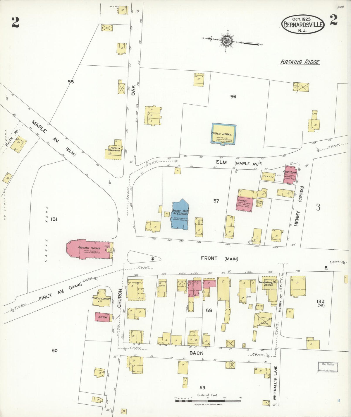 Sanborn Fire Insurance Map from Bernardsville, Somerset County, New Jersey (1923), Sheet #0002 - Historic Sanborn Fire Insurance Map Print, vintage old map wall art, antique decor, genealogy gift, New Jersey New Jersey map