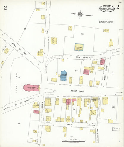 Sanborn Fire Insurance Map from Bernardsville, Somerset County, New Jersey (1923), Sheet #0002 - Historic Sanborn Fire Insurance Map Print, vintage old map wall art, antique decor, genealogy gift, New Jersey New Jersey map