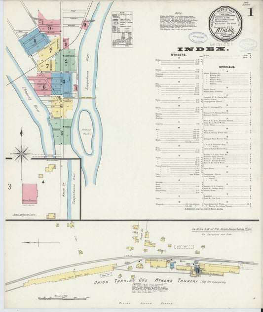 Sanborn Fire Insurance Map from Athens, Bradford County, Pennsylvania (1897), Sheet #0001 - Complete Map Set gallery image, historic Sanborn map, vintage wall art, Pennsylvania Pennsylvania