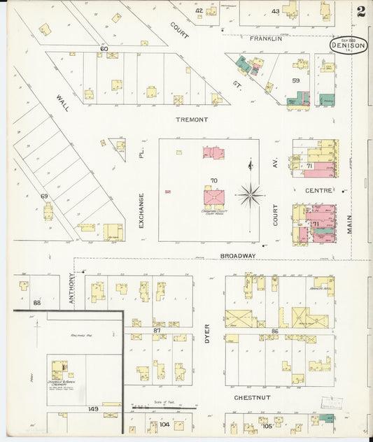 Sanborn Fire Insurance Map from Denison, Crawford County, Iowa (1893), Sheet #0002 - Historic Sanborn Fire Insurance Map Print, vintage old map wall art