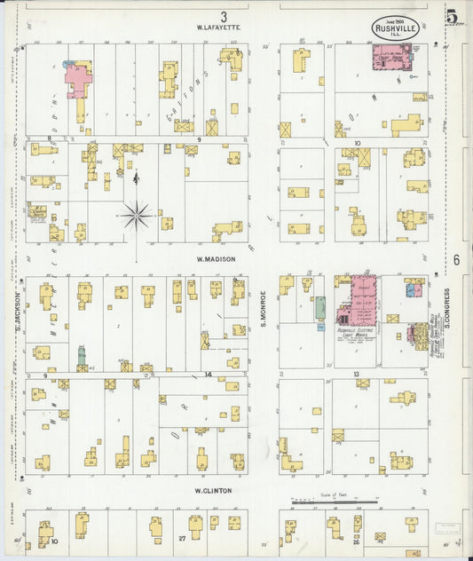 Sanborn Fire Insurance Map from Rushville, Schuyler County, Illinois (1900), Sheet #0005 - Historic Sanborn Fire Insurance Map Print, vintage old map wall art, antique decor, genealogy gift, Illinois Illinois map