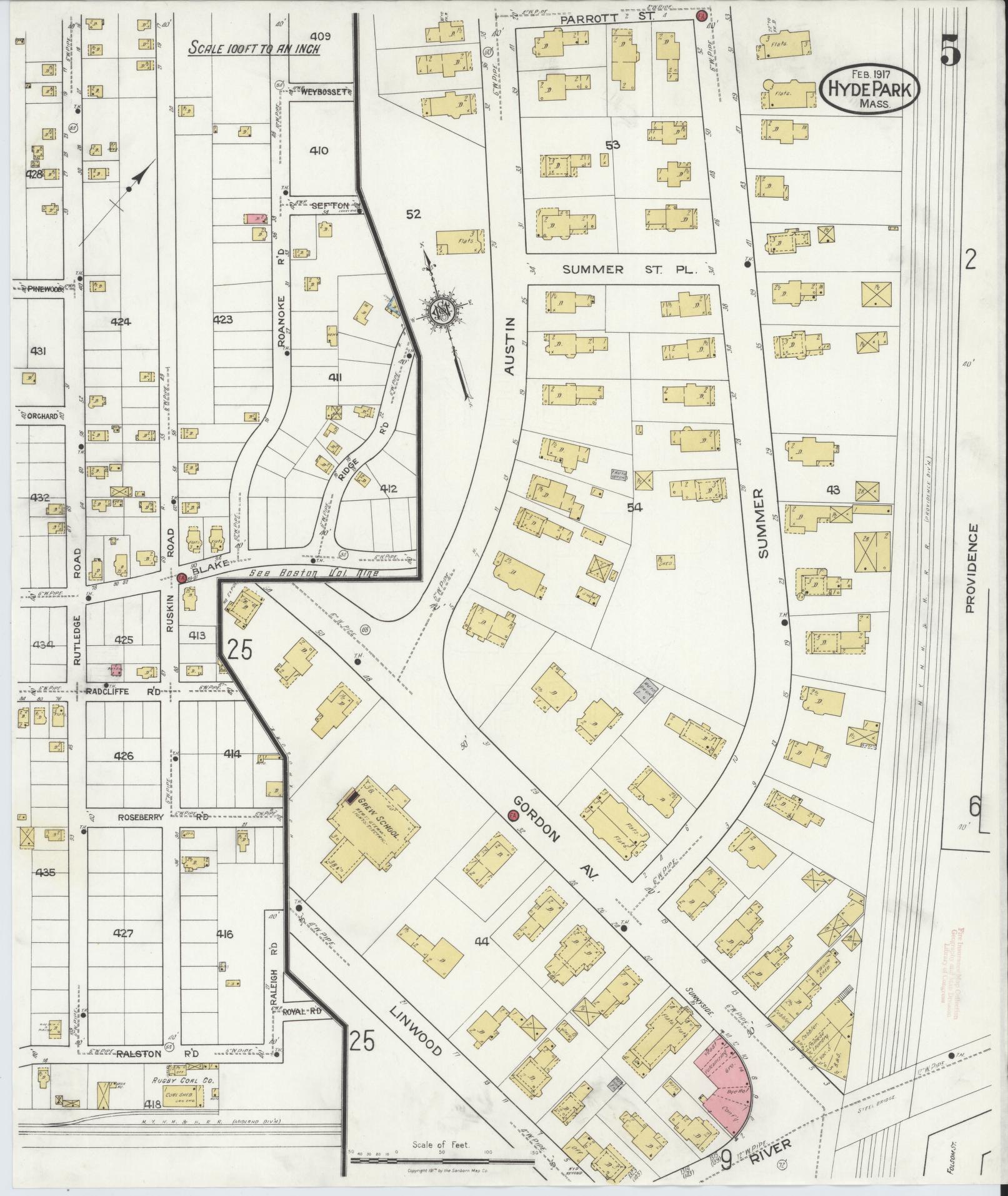 Sanborn Fire Insurance Map from Hyde Park, Norfolk County, Massachusetts (1917), Sheet #0005 - Complete Map Set gallery image, historic Sanborn map, vintage wall art, Massachusetts Massachusetts