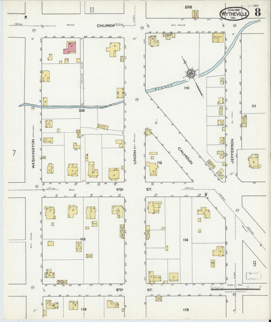 Sanborn Fire Insurance Map from Wytheville, Wythe County, Virginia (1921), Sheet #0008 - Historic Sanborn Fire Insurance Map Print, vintage old map wall art, antique decor, genealogy gift, Virginia Virginia map