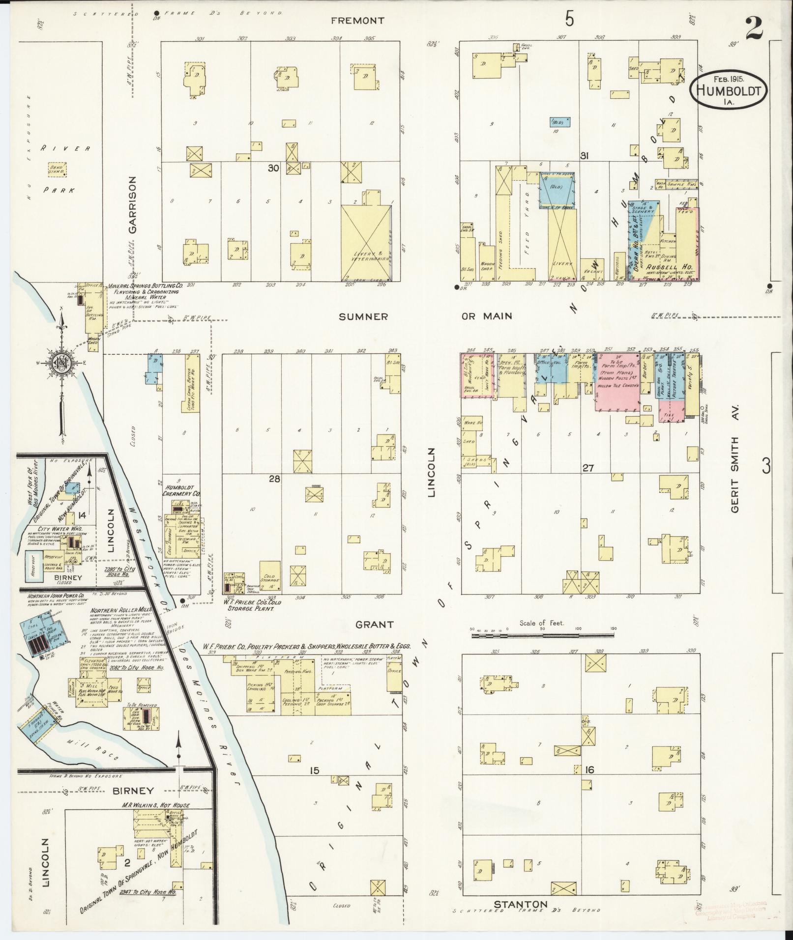 Sanborn Fire Insurance Map from Humboldt, Humboldt County, Iowa (1915), Sheet #0002 - Historic Sanborn Fire Insurance Map Print, vintage old map wall art