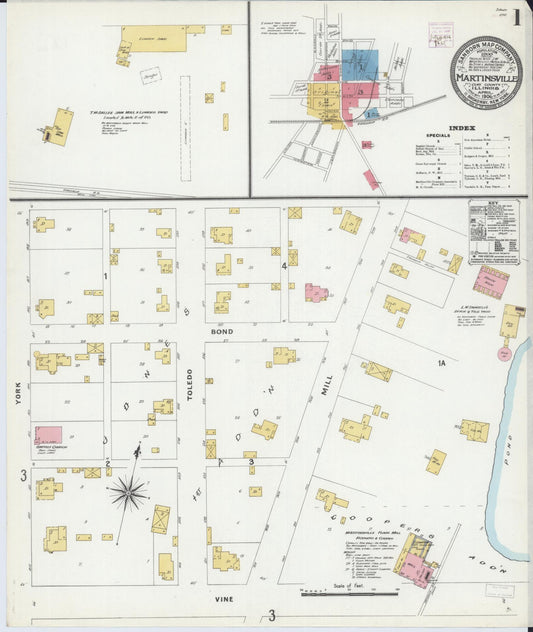 Sanborn Fire Insurance Map from Martinsville, Clark County, Illinois (1906), Sheet #0001 - Complete Map Set gallery image, historic Sanborn map, vintage wall art, Illinois Illinois