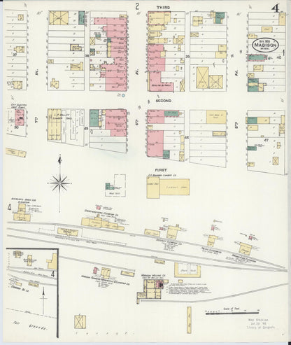Sanborn Fire Insurance Map from Madison, Lac Qui Parle County, Minnesota (1906), Sheet #0004 - Historic Sanborn Fire Insurance Map Print, vintage old map wall art, antique decor, genealogy gift, Minnesota Minnesota map