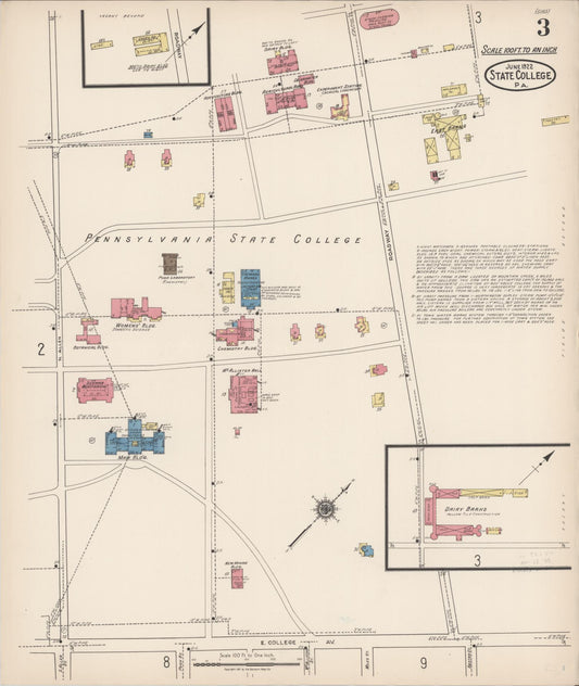 Sanborn Fire Insurance Map from State College, Centre County, Pennsylvania (1922), Sheet #0003 - Historic Sanborn Fire Insurance Map Print, vintage old map wall art, antique decor, genealogy gift, Pennsylvania Pennsylvania map