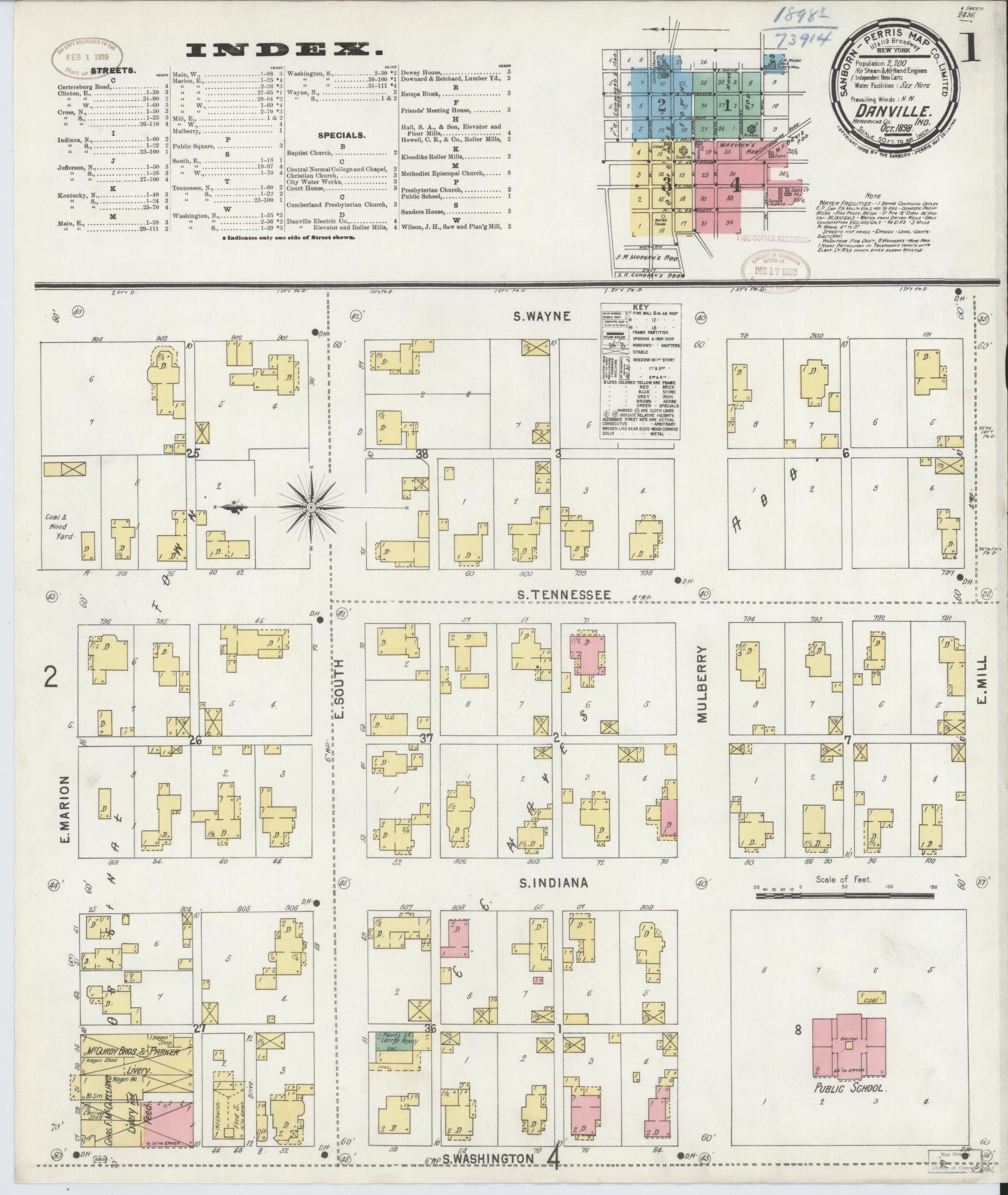 Sanborn Fire Insurance Map from Danville, Hendricks County, Indiana (1898), Sheet #0001 - Complete Map Set gallery image, historic Sanborn map, vintage wall art, Indiana Indiana