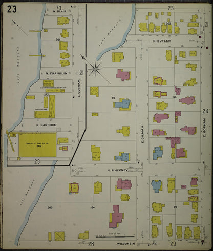 Sanborn Fire Insurance Map from Madison, Dane County, Wisconsin (1908), Sheet #0023 - Complete Map Set gallery image, historic Sanborn map, vintage wall art, Wisconsin Wisconsin