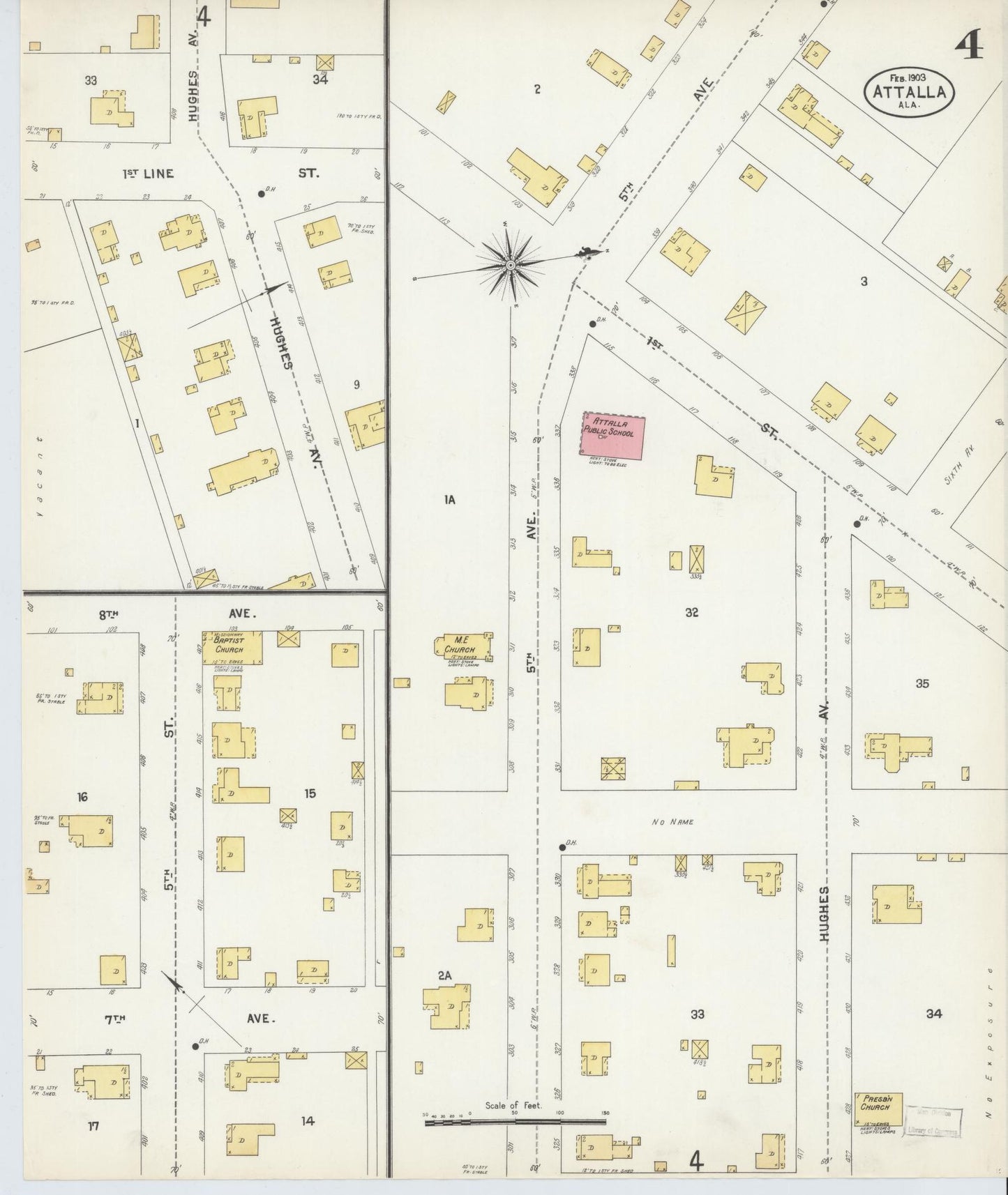 Sanborn Fire Insurance Map from Attalla, Etowah County, Alabama (1903), Sheet #0004 - Complete Map Set gallery image, historic Sanborn map, vintage wall art, Alabama Alabama