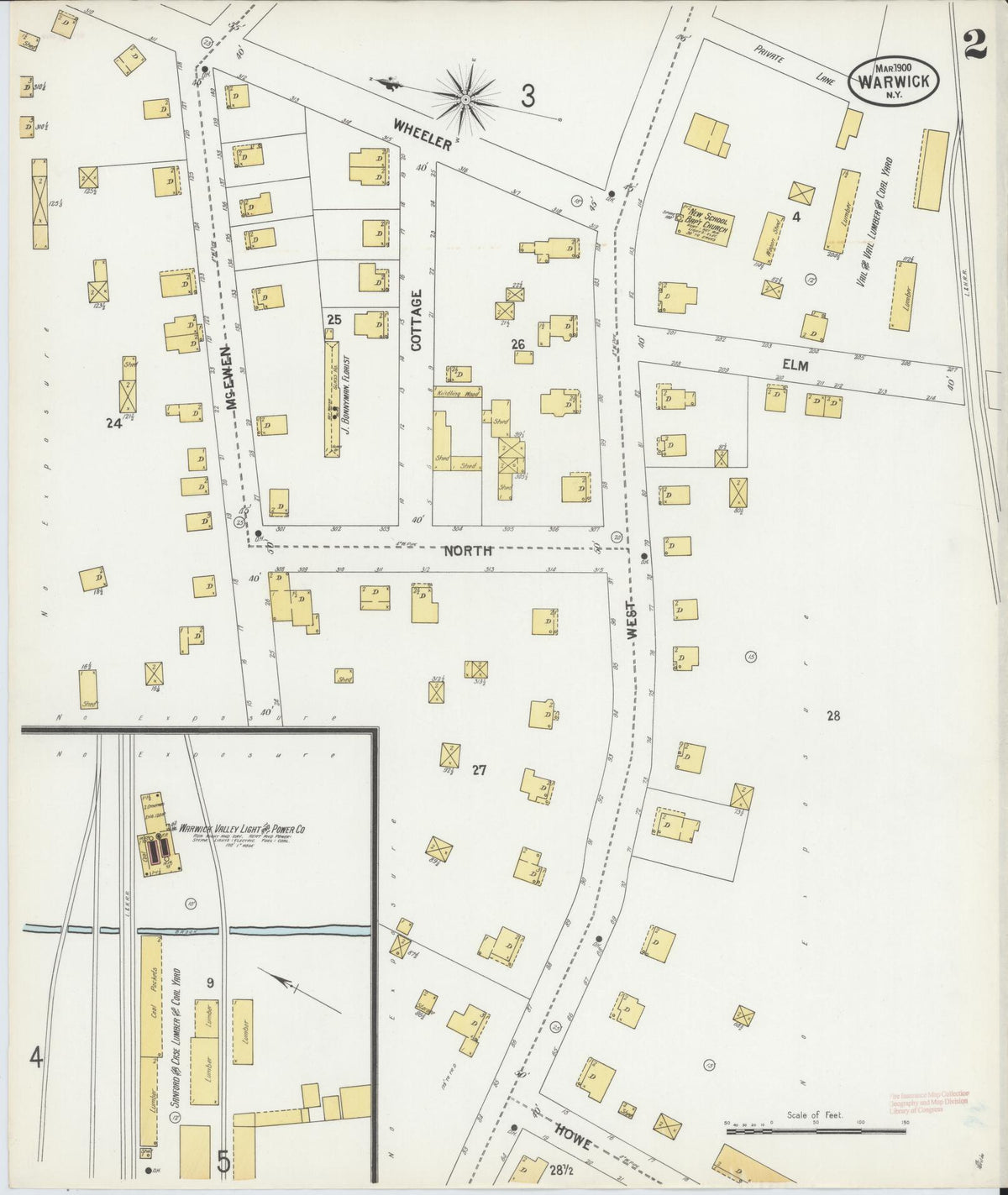 Sanborn Fire Insurance Map from Warwick, Orange County, New York (1900), Sheet #0002 - Complete Map Set gallery image, historic Sanborn map, vintage wall art, New York New York