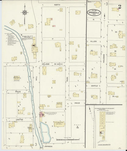 Sanborn Fire Insurance Map from Springdale, Washington County, Arkansas (1914), Sheet #0002 - Complete Map Set gallery image, historic Sanborn map, vintage wall art, Arkansas Arkansas