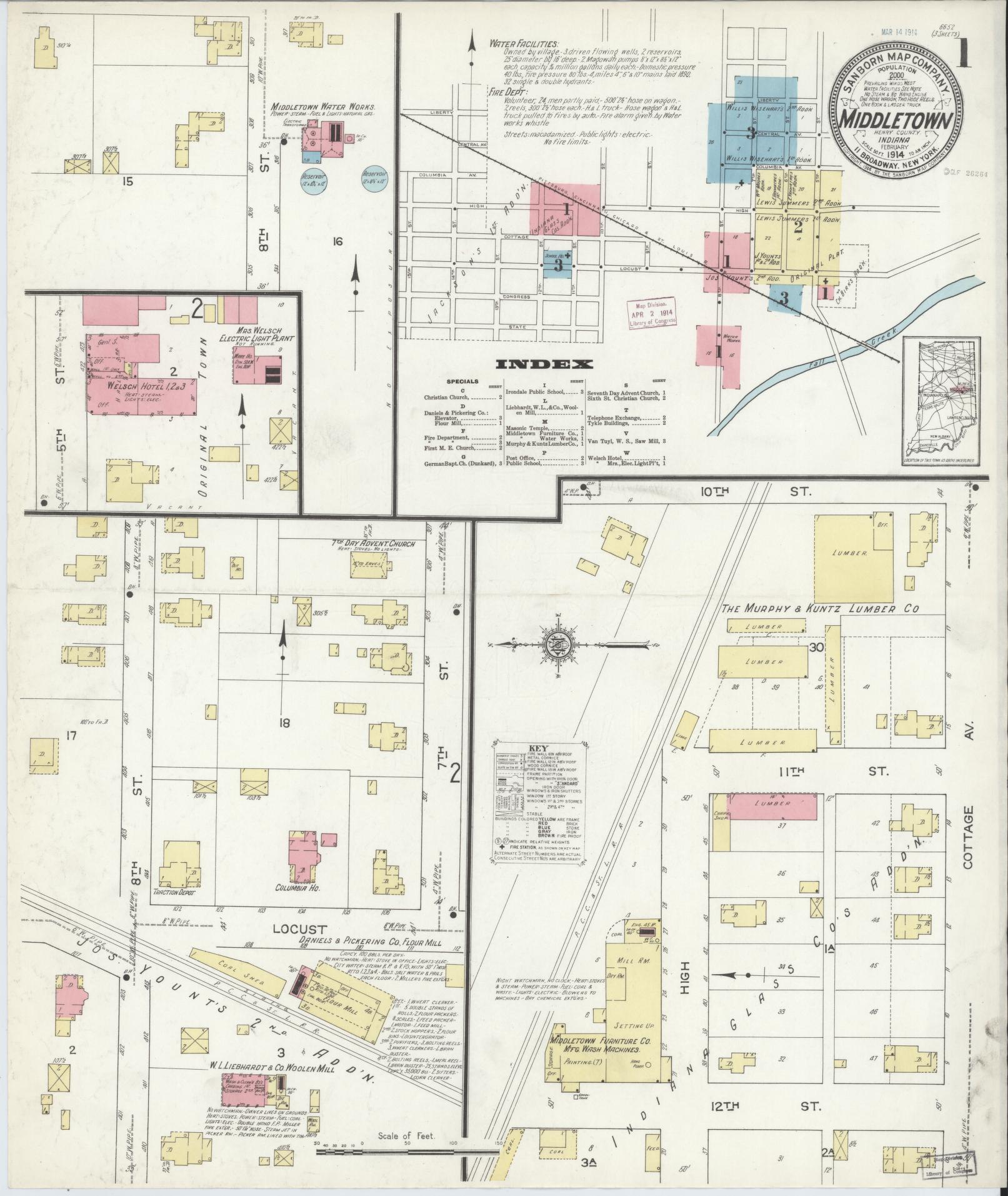 Sanborn Fire Insurance Map from Middletown, Henry County, Indiana (1914), Sheet #0001 - Complete Map Set gallery image, historic Sanborn map, vintage wall art, Indiana Indiana