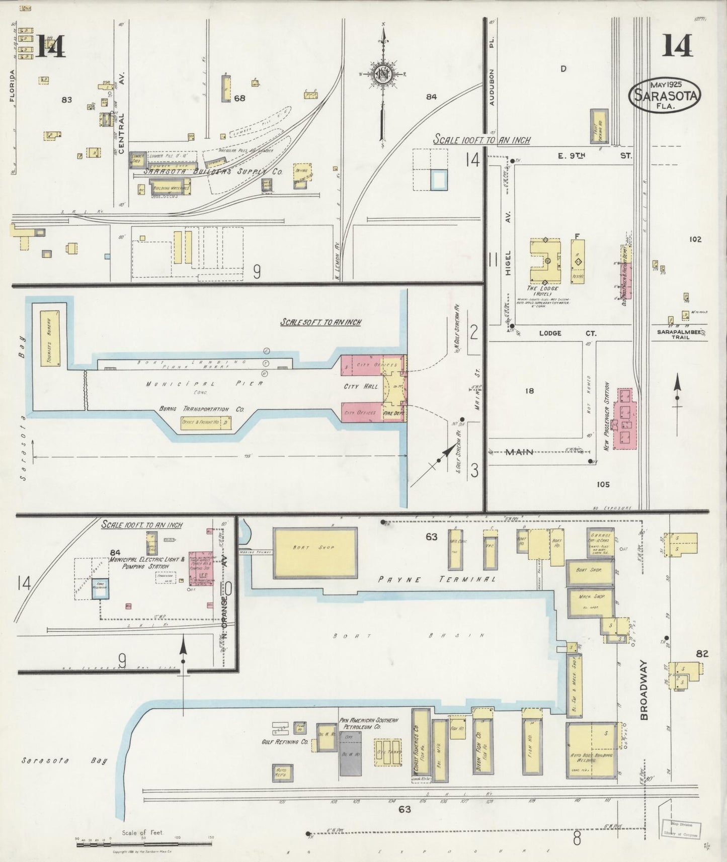 Sanborn Fire Insurance Map from Sarasota, Sarasota County, Florida (1925), Sheet #0014 - Historic Sanborn Fire Insurance Map Print, vintage old map wall art, antique decor, genealogy gift, Florida Florida map