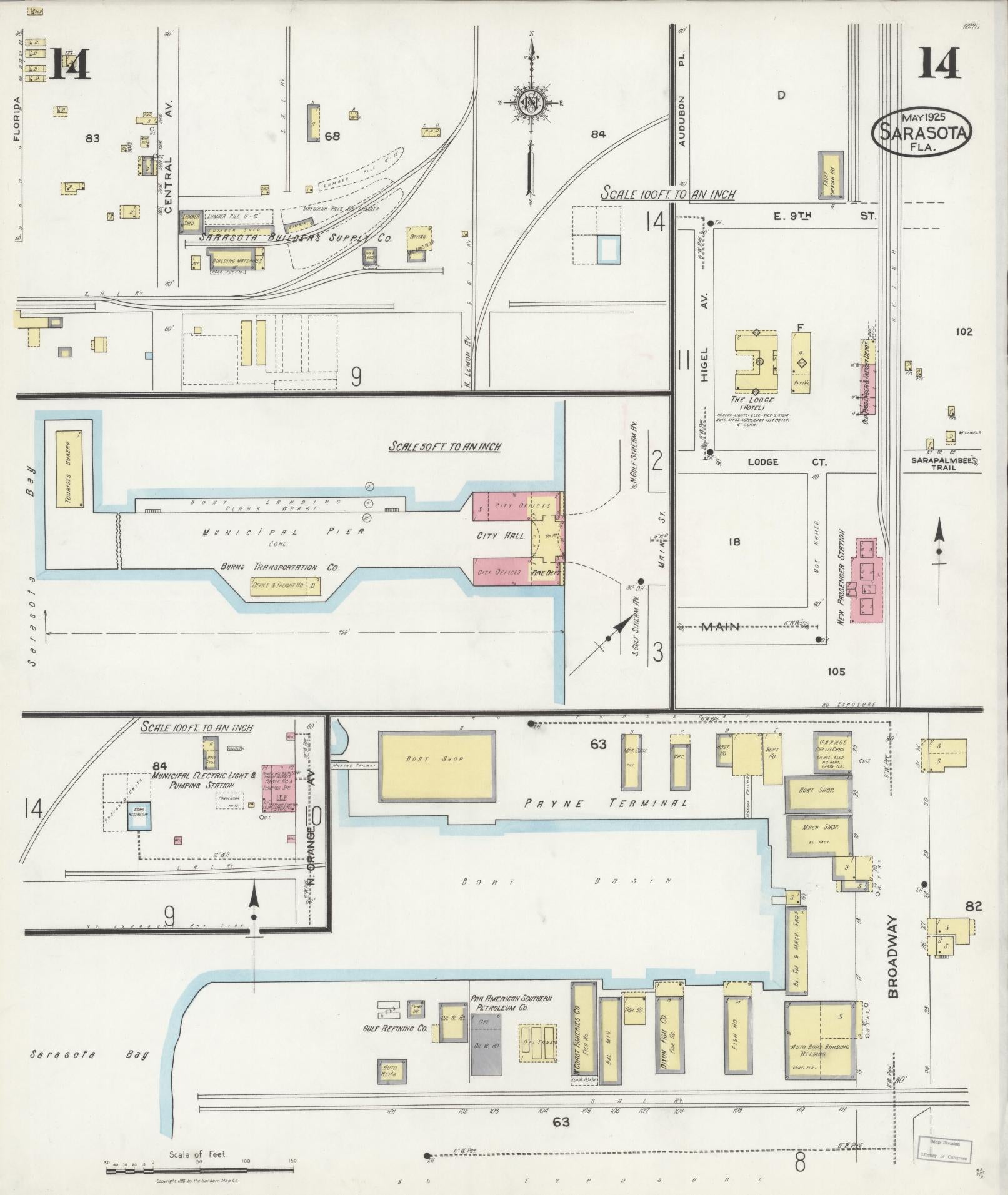 Sanborn Fire Insurance Map from Sarasota, Sarasota County, Florida (1925), Sheet #0014 - Historic Sanborn Fire Insurance Map Print, vintage old map wall art, antique decor, genealogy gift, Florida Florida map
