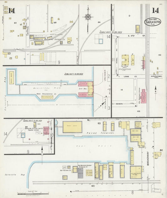 Sanborn Fire Insurance Map from Sarasota, Sarasota County, Florida (1925), Sheet #0014 - Historic Sanborn Fire Insurance Map Print, vintage old map wall art, antique decor, genealogy gift, Florida Florida map