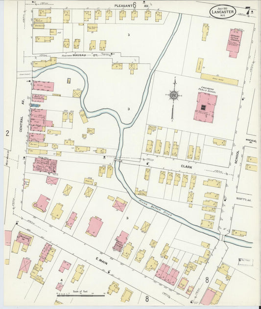 Sanborn Fire Insurance Map from Lancaster, Erie County, New York (1911), Sheet #0007 - Historic Sanborn Fire Insurance Map Print, vintage old map wall art, antique decor, genealogy gift, New York New York map