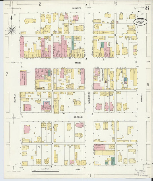 Sanborn Fire Insurance Map from Logan, Hocking County, Ohio (1907), Sheet #0008 - Historic Sanborn Fire Insurance Map Print, vintage old map wall art, antique decor, genealogy gift, Ohio Ohio map