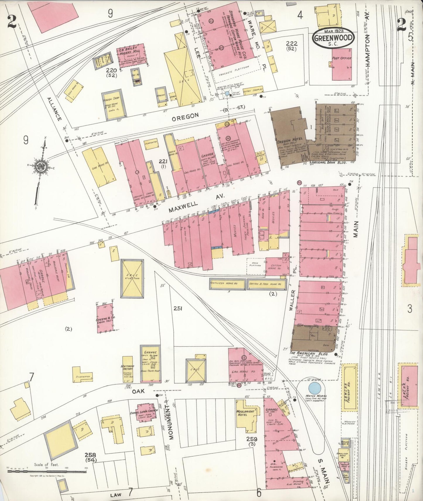 Sanborn Fire Insurance Map from Greenwood, Greenwood County, South Carolina (1923), Sheet #0002 - Complete Map Set gallery image, historic Sanborn map, vintage wall art, South Carolina South Carolina