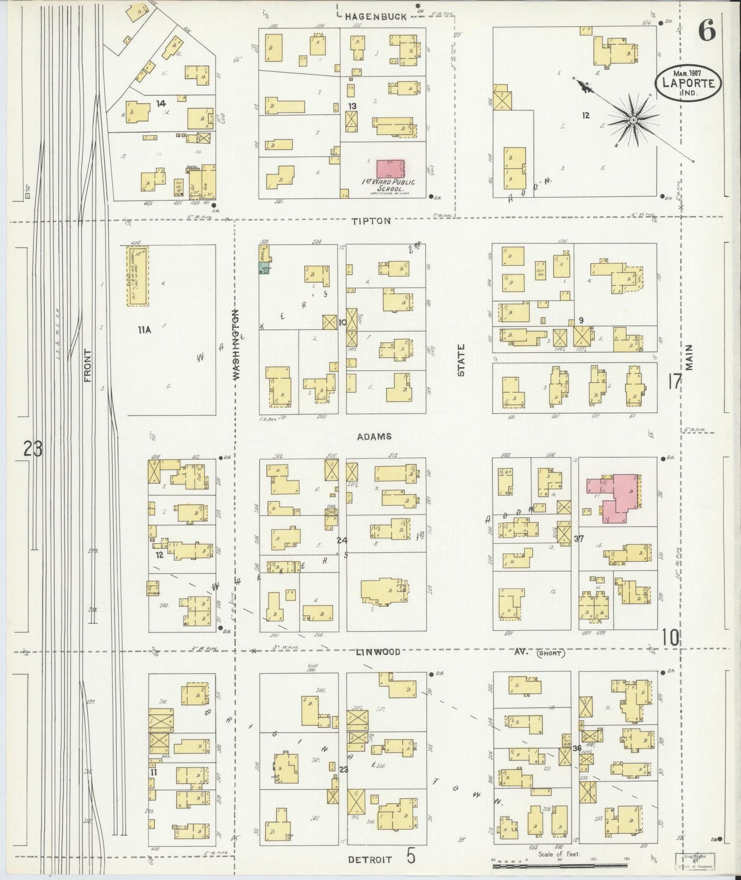 Sanborn Fire Insurance Map from La Porte, La Porte County, Indiana (1907), Sheet #0006 - Complete Map Set gallery image, historic Sanborn map, vintage wall art, Indiana Indiana
