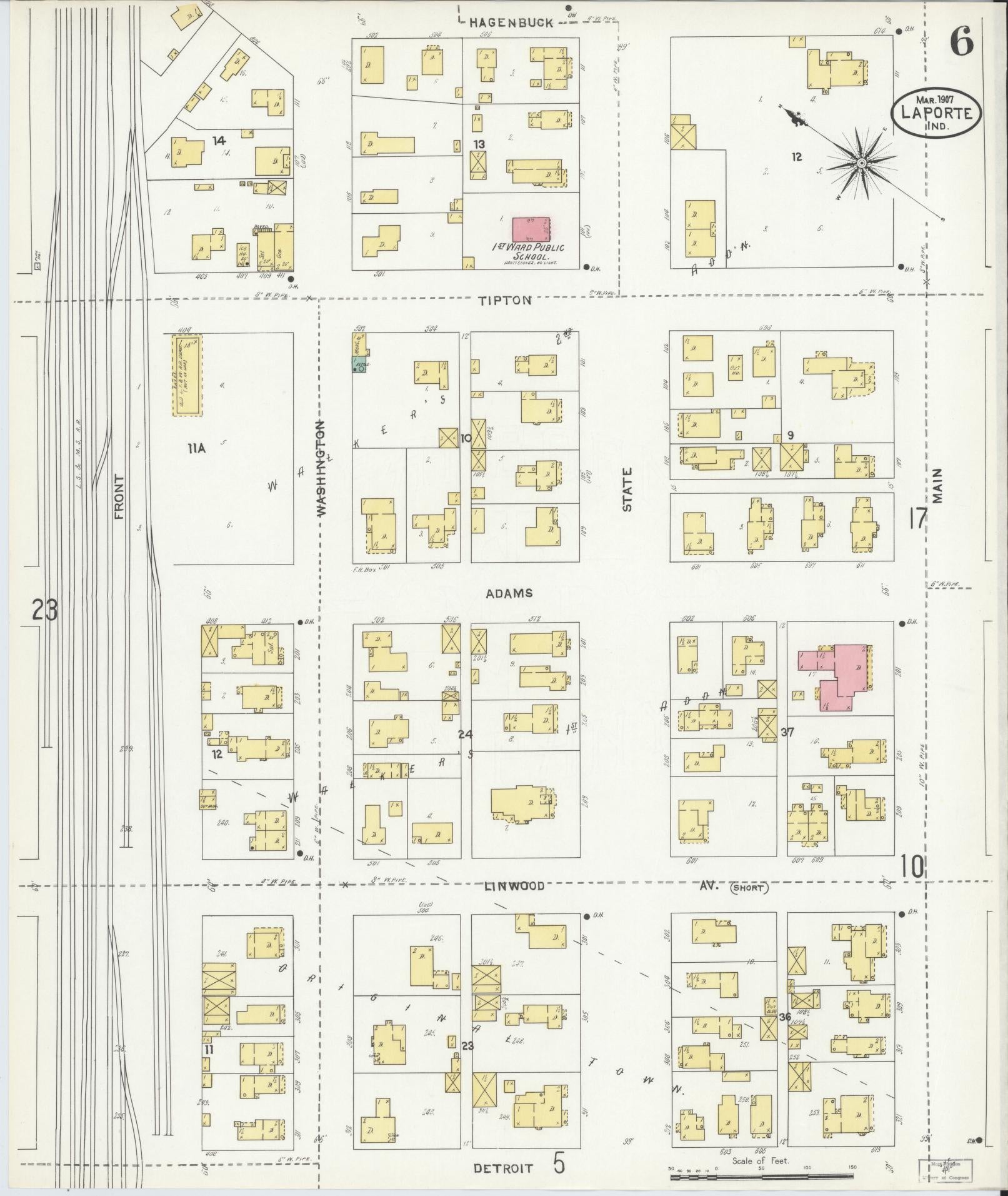 Sanborn Fire Insurance Map from La Porte, La Porte County, Indiana (1907), Sheet #0006 - Complete Map Set gallery image, historic Sanborn map, vintage wall art, Indiana Indiana
