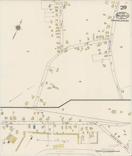 Sanborn Fire Insurance Map from Wellsville, Allegany County, New York (1922), Sheet #0020 - Historic Sanborn Fire Insurance Map Print, vintage old map wall art, antique decor, genealogy gift, New York New York map