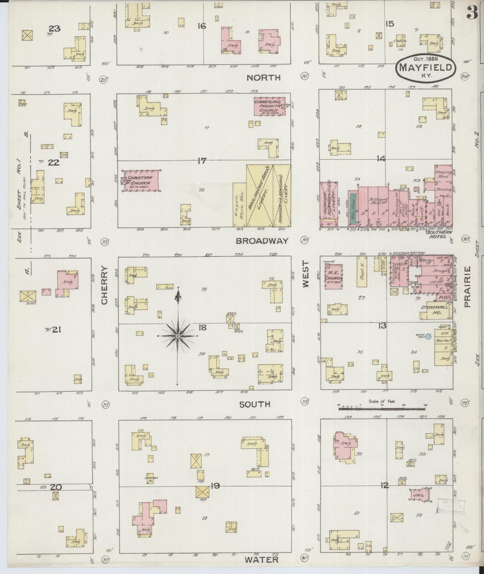 Sanborn Fire Insurance Map from Mayfield, Graves County, Kentucky (1886), Sheet #0003 - Complete Map Set gallery image, historic Sanborn map, vintage wall art, Kentucky Kentucky