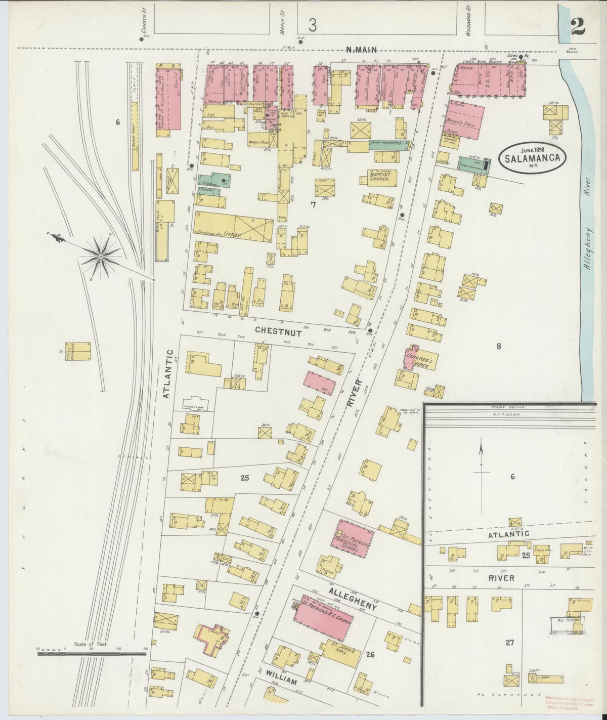 Sanborn Fire Insurance Map from Salamanca, Cattaraugus County, New York (1898), Sheet #0002 - Historic Sanborn Fire Insurance Map Print, vintage old map wall art, antique decor, genealogy gift, New York New York map