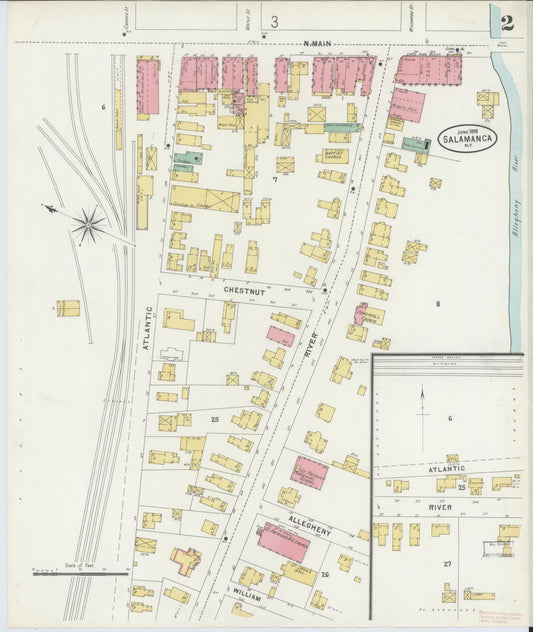 Sanborn Fire Insurance Map from Salamanca, Cattaraugus County, New York (1898), Sheet #0002 - Historic Sanborn Fire Insurance Map Print, vintage old map wall art, antique decor, genealogy gift, New York New York map