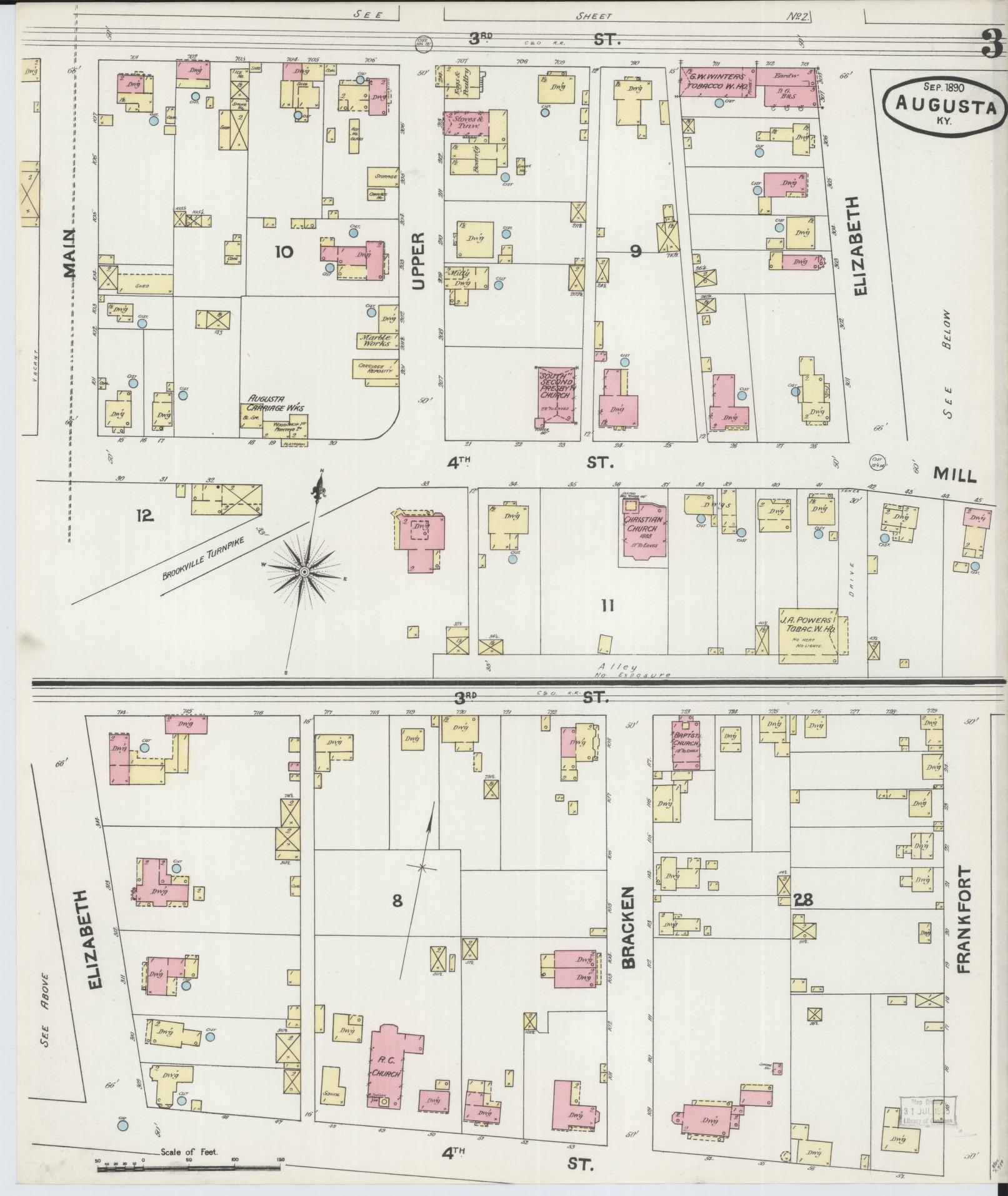 Sanborn Fire Insurance Map from Augusta, Bracken County, Kentucky (1890), Sheet #0003 - Complete Map Set gallery image, historic Sanborn map, vintage wall art, Kentucky Kentucky